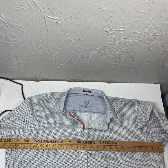 Bugatchi Uomo Gray Long Sleeve‎ Cotton Geometric Classic Fit Shirt Mens Size XL - Picture 7 of 7